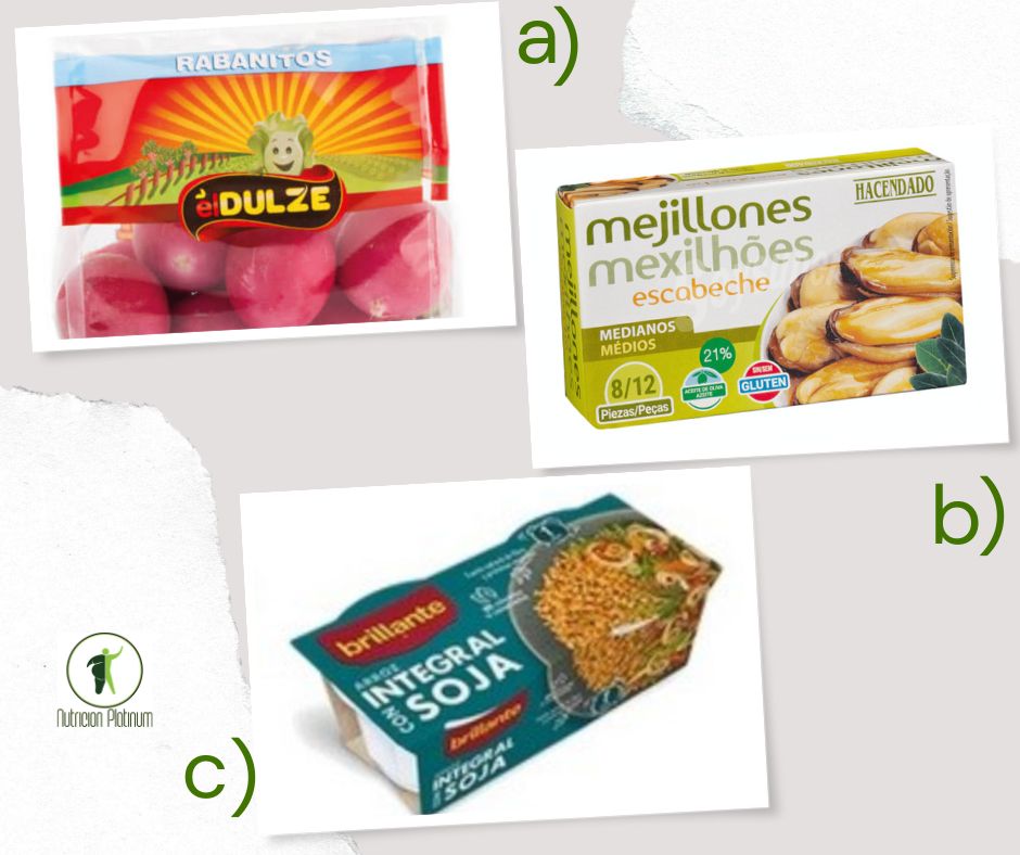 Rabanitos con mejillones en lata y arroz tres delicias.